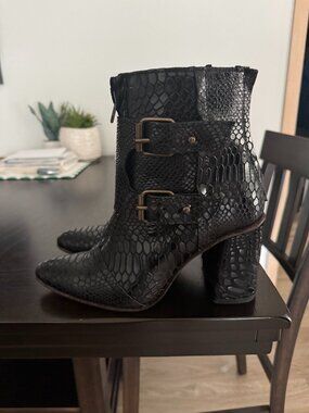 Freebird Joey Black Snakeskin Ankle Boots
